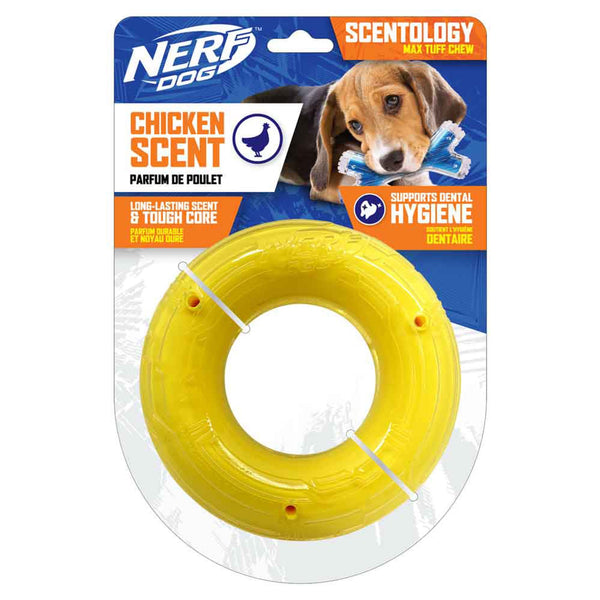 Nerf Scentology Dog Toy Chicken Scented Large Yellow Ring