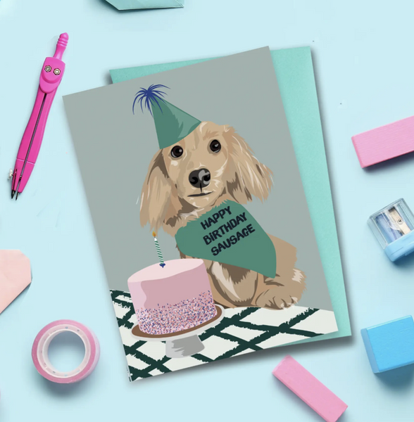 Lorna Syson Happy Birthday Sausage Dog Greeting Card