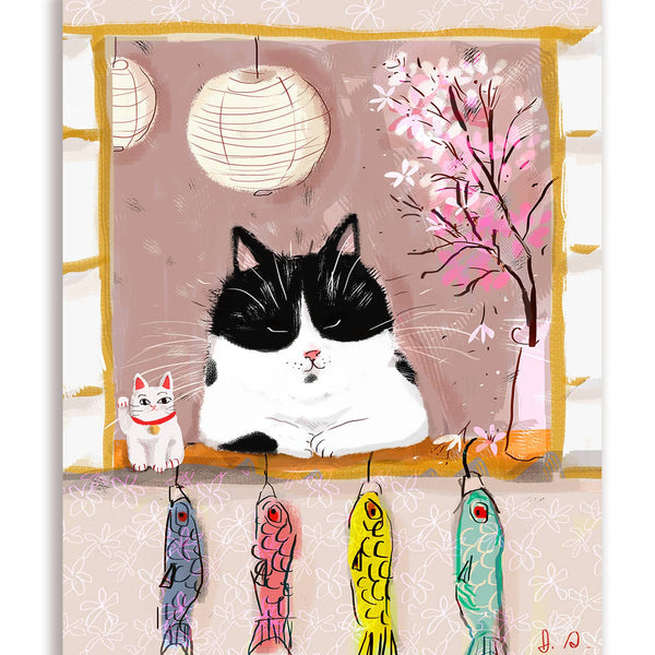 The Dancing Cat Japanese Window Cat Greeting Card