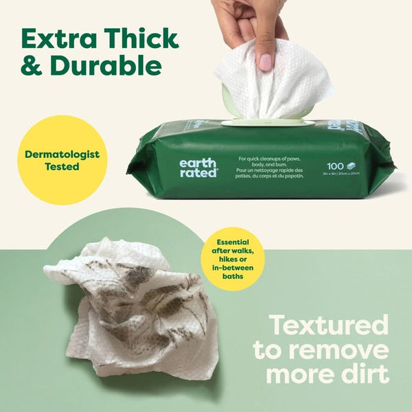 Earth Rated Certified Biobased Dog Wipes - White Tea & Basil Scented - 100 Pack