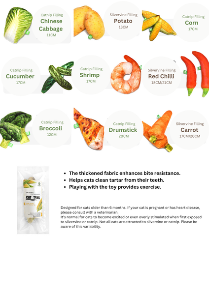 100% Catnip / Silvervine Filled Grocery Cuddle Toys