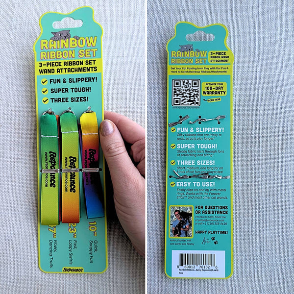 Forever Stick Rainbow Ribbon Set (3Pc), Colorful Satin Cat Wand Attachment