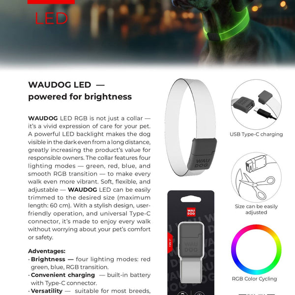 WAUDOG Led Collar — Bright Led, Adjustable Fit & Color