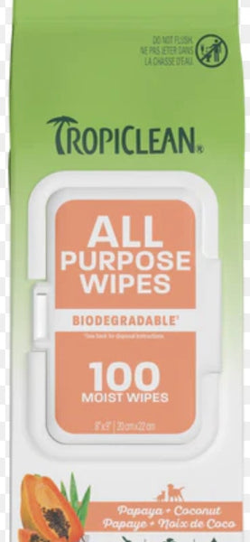 TropiClean Papaya + Coconut All Purpose Pet Wipes, 100ct