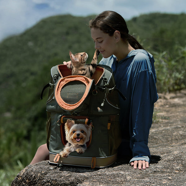 PETSFIT WILDPATH Dual‑Pet Hiking Carrier Backpack with Zippered Divider