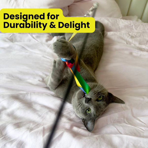 Forever Stick Rainbow Ribbon Set (3Pc), Colorful Satin Cat Wand Attachment
