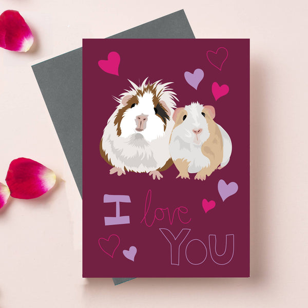 I love you guinea pig valentines greeting card with hearts