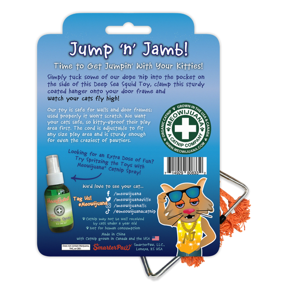 Meowijuana Jump 'n' Jamb - Deep Sea Squid - Refillable Catnip Swinging Toy