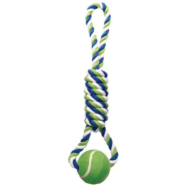 Dogit Dog Knotted Rope Toy- Multicoloured Spiral Tug with Tennis Ball