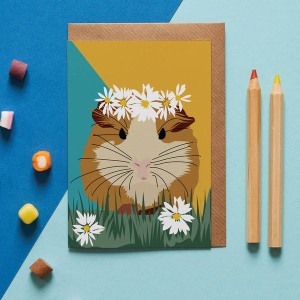 Honey the Guinea Pig in flower crown greeting card