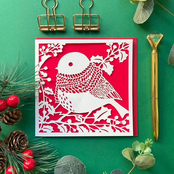 Robin Christmas Card, Folk Christmas card, Holiday card